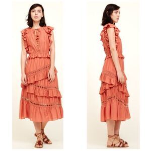 Sea New York Rosalie tiered Midi Dress in Salmon